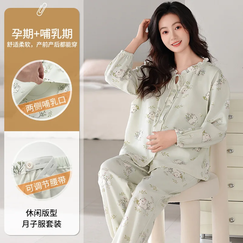 Pijamas de maternidad para lactancia, ropa de dormir de manga larga con estampado, conjunto de servicio doméstico para mujeres embarazadas, novedad de 2025 - imagen 2