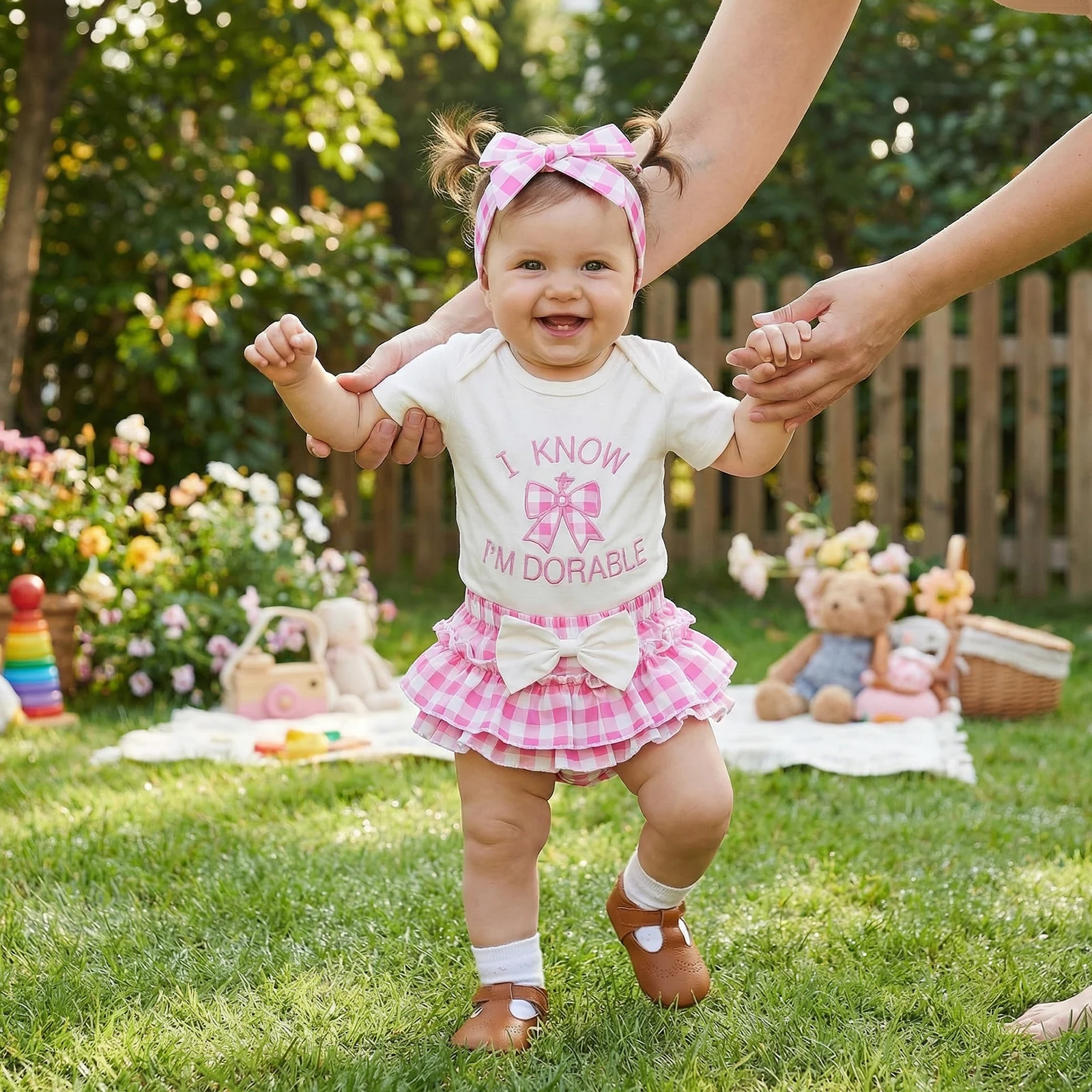 Conjunto de verano para niña con pantalones cortos y diadema - imagen 3