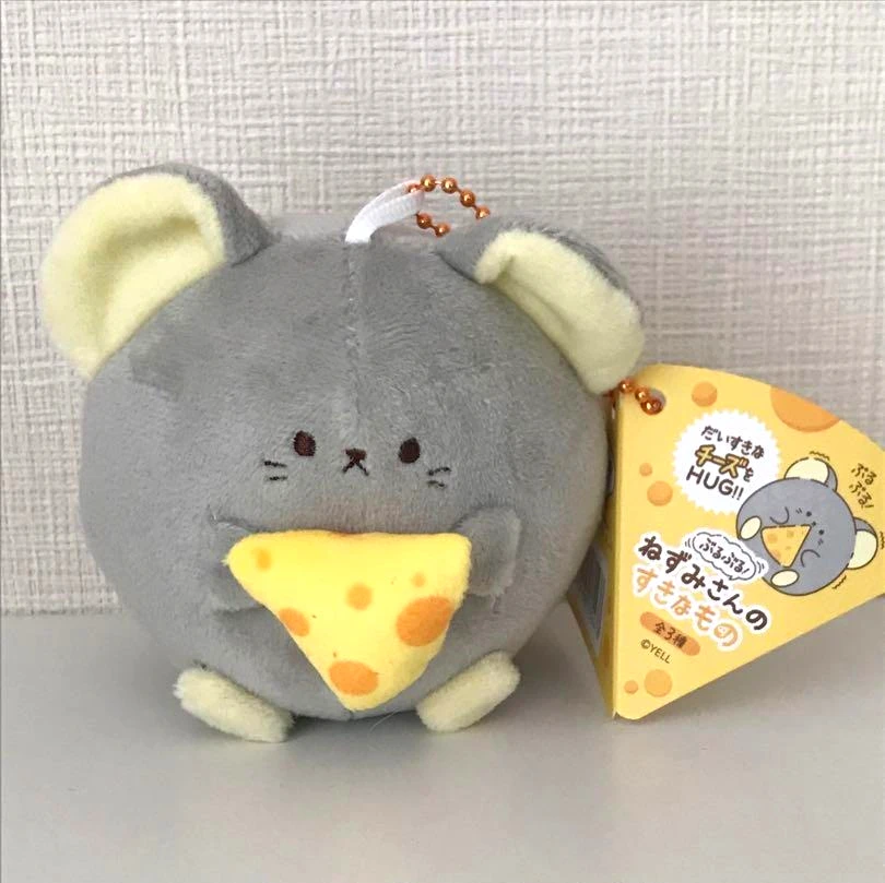 Juguetes de peluche de 7cm, lindos ojos redondos kawaii, ratón gordo, triangular para comer queso, cuerda para tirar, muñecos de animales temblorosos, colgante relleno - imagen 4