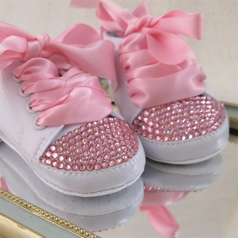 Zapatos de bebé con nombre personalizado, color rosa, para niño y niña, primeros caminantes, decoración para guardería, zapatillas de deporte personalizadas con purpurina para Baby Shower - imagen 2