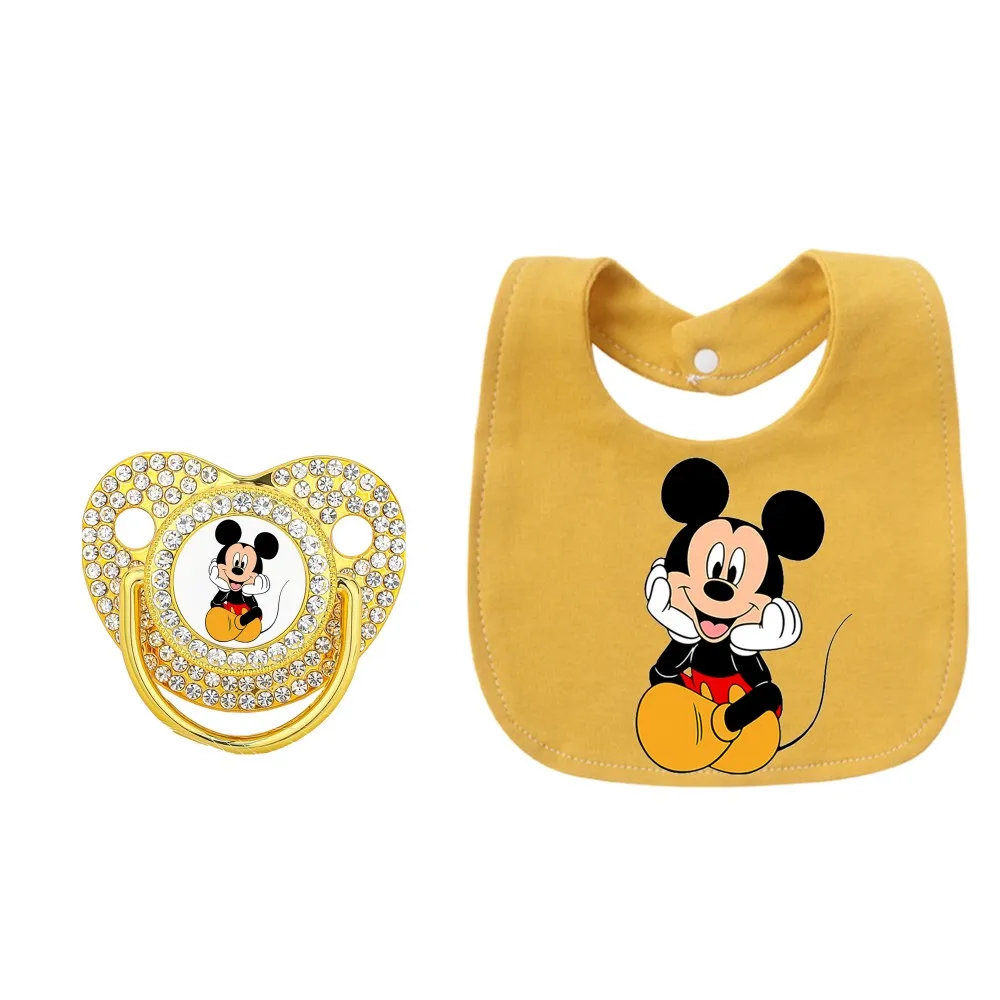 [Juego de babero para bebé] toallitas y chupetes de dibujos animados de 0-8M, productos de alimentación para bebé con estampado de Mickey Mouse, chupetes con diseño único, regalo para bebé - imagen 4
