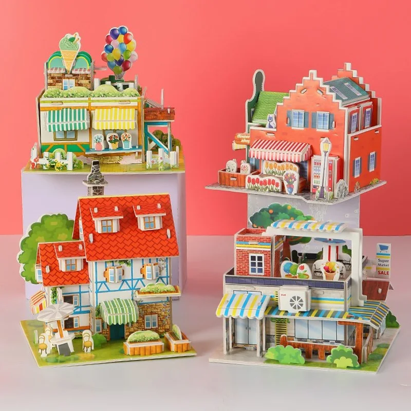 Puzzle 3D casitas de papel - Juego educativo para niños