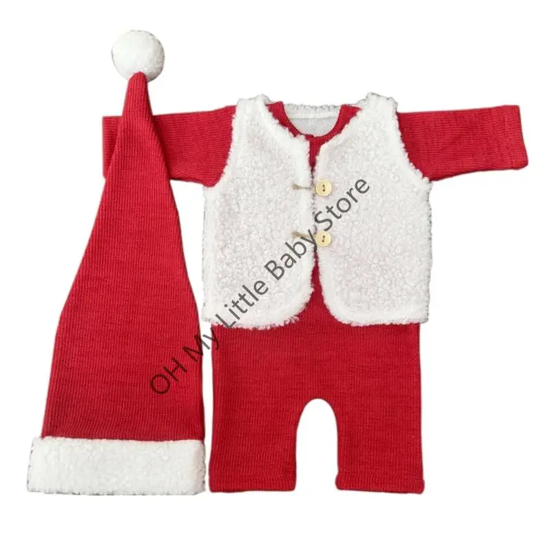 M76C Conjunto 3 piezas accesorios fotografía Papá Noel para recién nacido para 0-3 meses, traje sesión fotos y - imagen 5