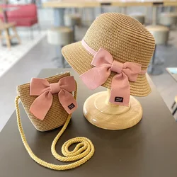 Sombrero de paja para niños y niñas de 3 a 8 años, sombrilla para niños, bolsa de viaje para bebé, protector solar para playa, gorra de pescador para el sol, estilo de moda