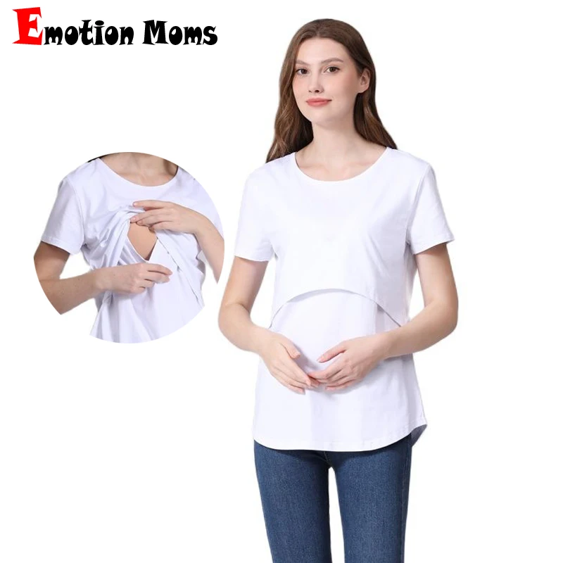 Emotion Moms camiseta de maternidad de verano para mujer, Tops de algodón elástico de manga corta de talla grande, ropa suelta para amamantar