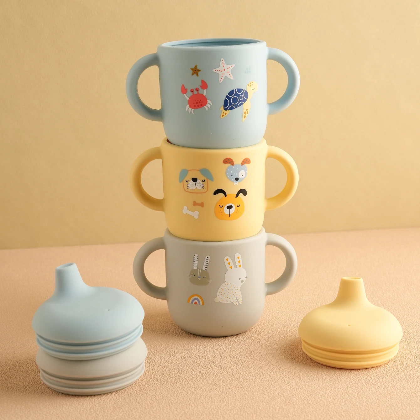 Taza entrenamiento silicona – Bebé sin BPA, anti-fugas con asa - imagen 2