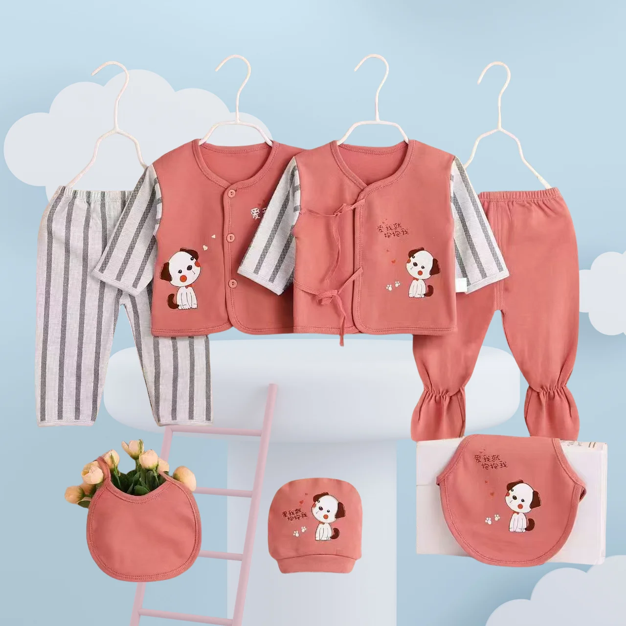 Conjunto de algodón para bebé niña con gorrito