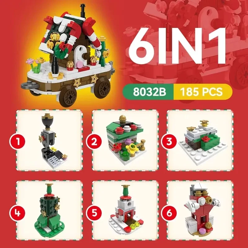    Pueblo tren de Navidad casa de vacaciones trineo carro árbol de Navidad modelo bloques de construcción montaje niños regalo de Navidad - imagen 4