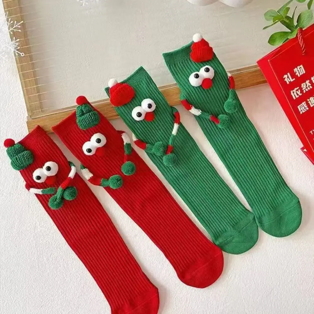 Calcetines navideños con diseños 3D transpirables, calcetines de tubo medio con ojos grandes de dibujos animados, calcetines bonitos de Navidad para fiesta infantil