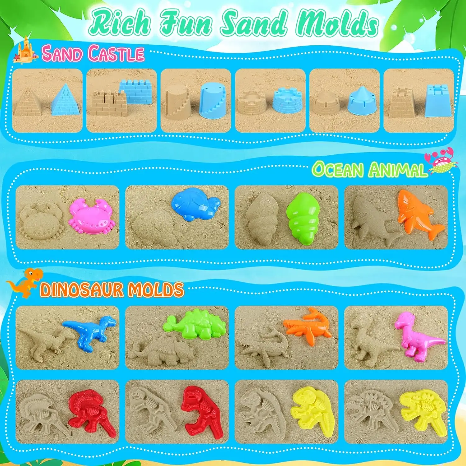 Juguetes de playa dinosaurios para niños – Kit con cubo y moldes - imagen 4