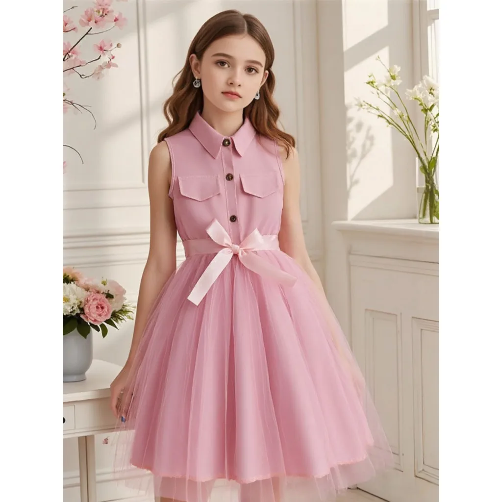 Vestido sin mangas caqui para niña adolescente – estilo princesa