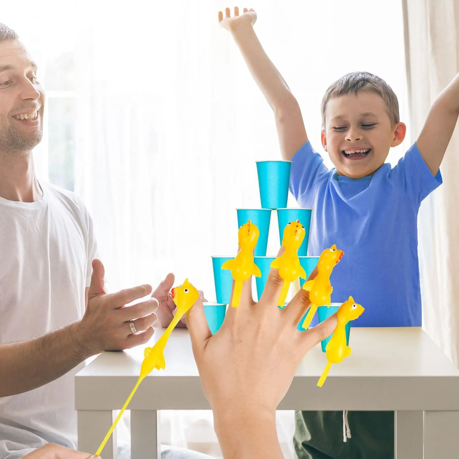 Pollo de eyección catapulta, juguete ligero de goma para dedo, broma, juguete volador, tirachinas, juguetes para dedo de pollo, pavo pegajoso, 6-12 Uds. - imagen 3