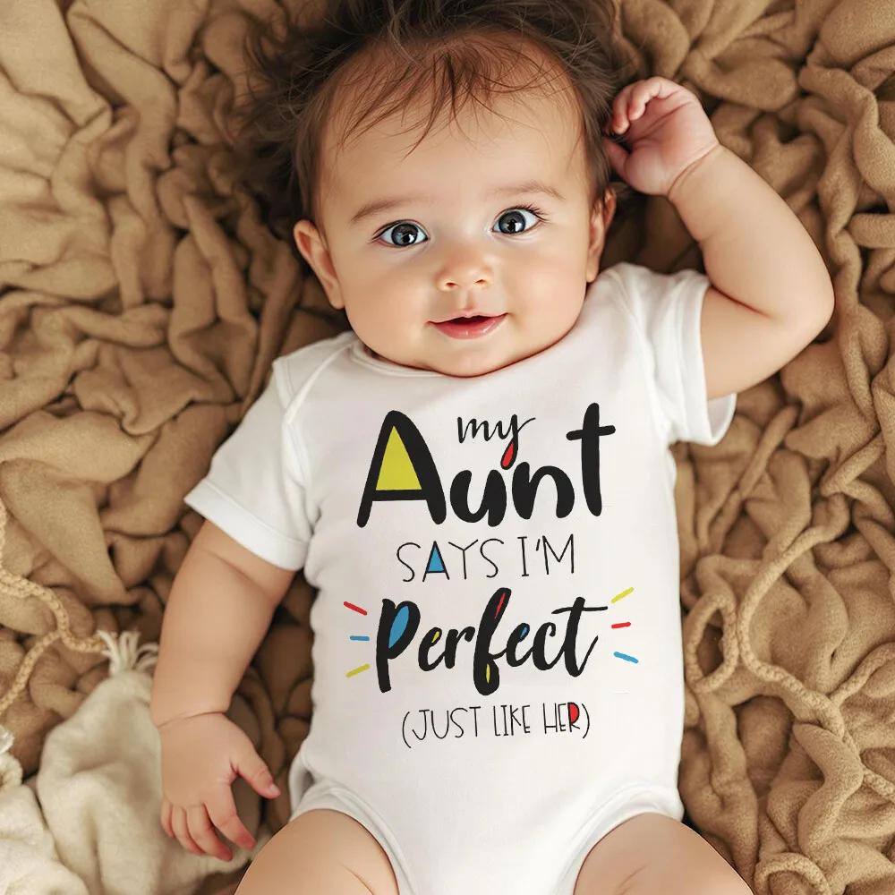 Mi tía dice que soy perfecto, solo como su mono estampado para bebé, mono divertido para recién nacido, pelele de manga corta para bebé, traje bonito para niño pequeño