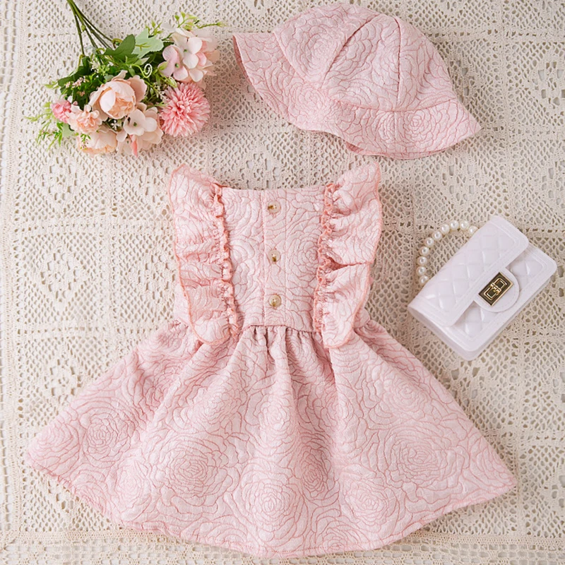 Conjuntos de 2 piezas de ropa de verano para niñas, vestido coreano bonito sin mangas para niños pequeños, vestido de princesa + sombrero, vestidos de cumpleaños, artículos para bebés recién nacidos BC351 - imagen 2