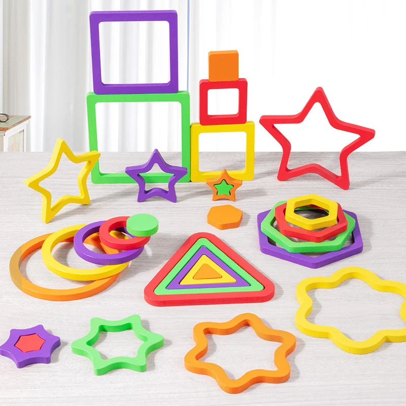 Juego de combinación de rompecabezas a juego con formas geométricas de madera para niños pequeños, juguetes educativos Montessori lógica de pensamiento con forma cognitiva de Color