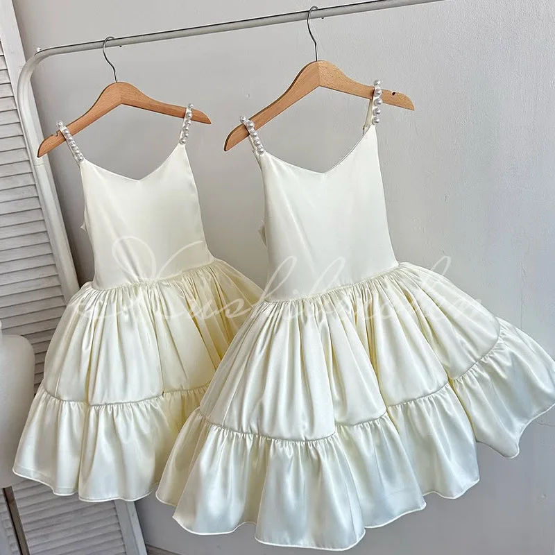 Vestidos de princesa para niña de flores para boda, fiesta de cumpleaños, vestido de baile con cuello en V, desfile de damas de honor junior, vestido de baile formal para niños