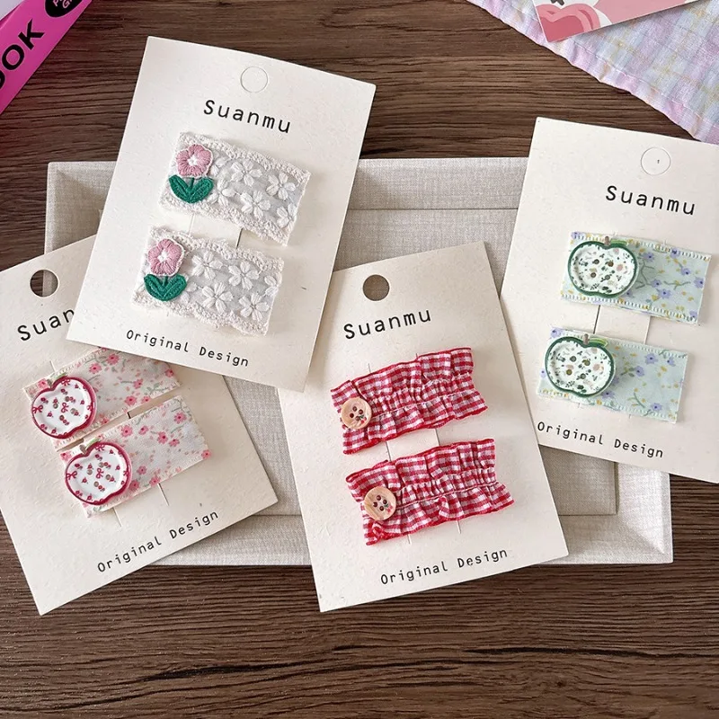 Pinzas para el cabello de tela Floral dulce de estilo coreano para niñas, Mini pasadores a presión bordados de encaje, bonitos Clips BB para bebés y niños, flequillo lateral - imagen 3