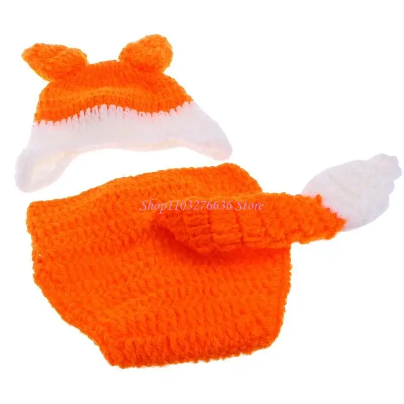 Accesorios fotografía recién nacido R6FD, conjunto sombrero ganchillo, pijama, gorro con mandarina, accesorios - imagen 3