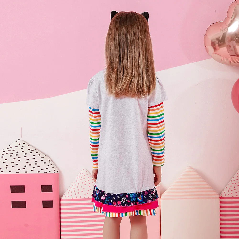 DXTON vestido primavera niña estampado floral con manga arcoíris - imagen 4