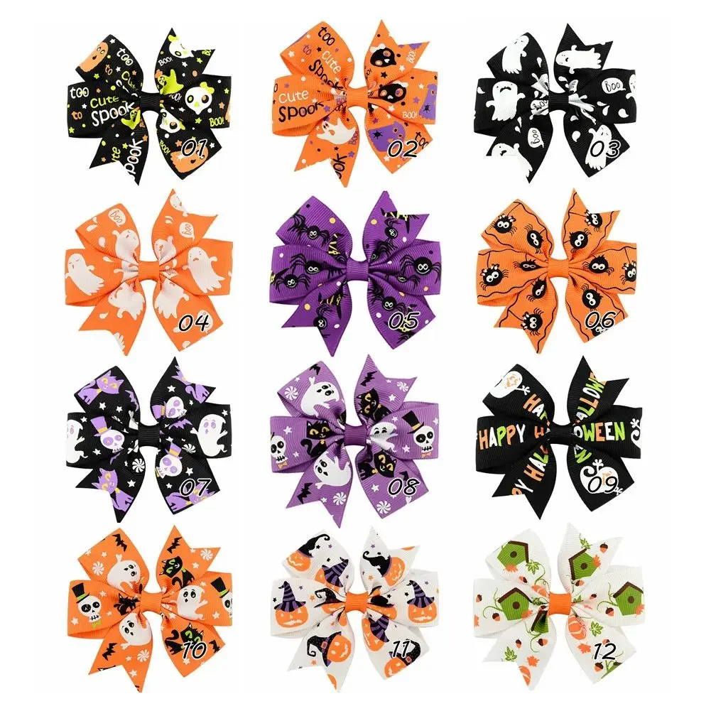 12/24 Uds. 12 colores calabaza Halloween niños cinta de grogrén lazos pasadores niña horquillas accesorios para el cabello para niños al por mayor - imagen 2