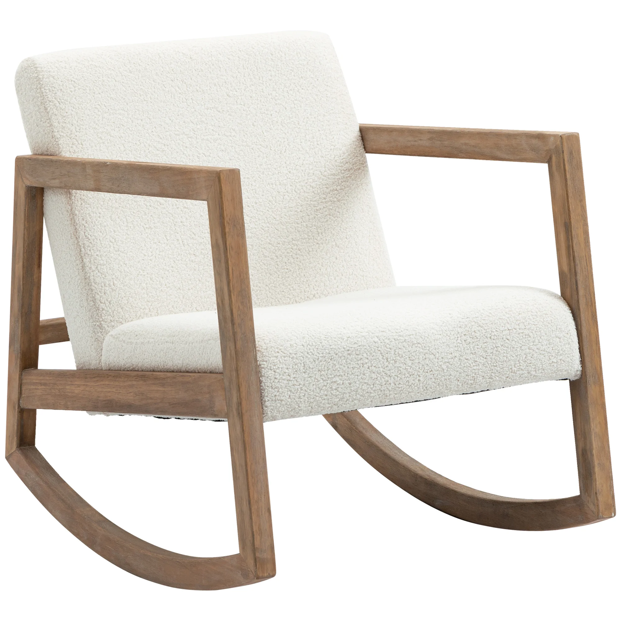 HOMCOM Silla Mecedora Tapizada en Forro Polar Sillón Balancín Relax con Asiento Acolchado Reposabrazos y Pies de Madera de Caucho para Salón Dormitorio 60x81x71 cm - imagen 2