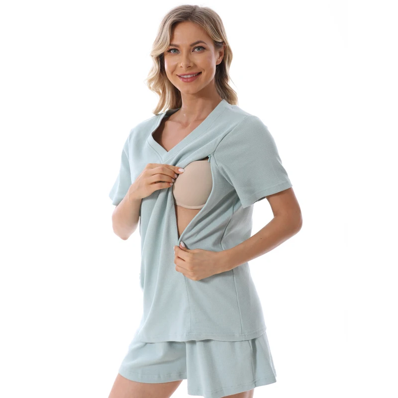 Camiseta de lactancia gofre suave para embarazadas y mamás - imagen 5