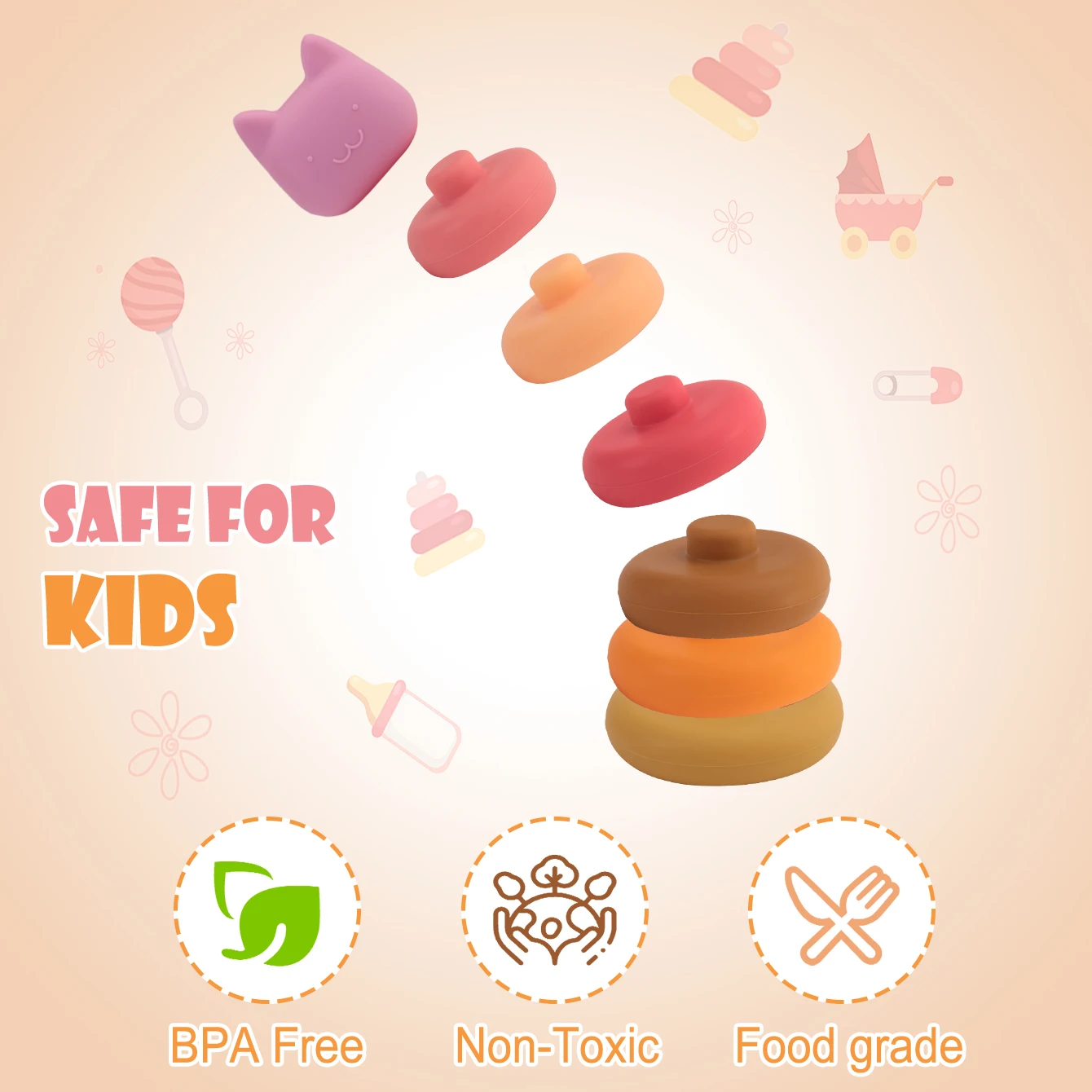 Color niños 1 Juego de mordedor de silicona para bebé juguete de apilamiento animales de dibujos animados bloques de construcción juguete sensorial Montessori sin BPA 0-12 meses - imagen 5