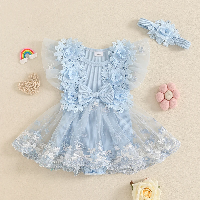 VISgogo vestido niña bordado con flores y falda de malla