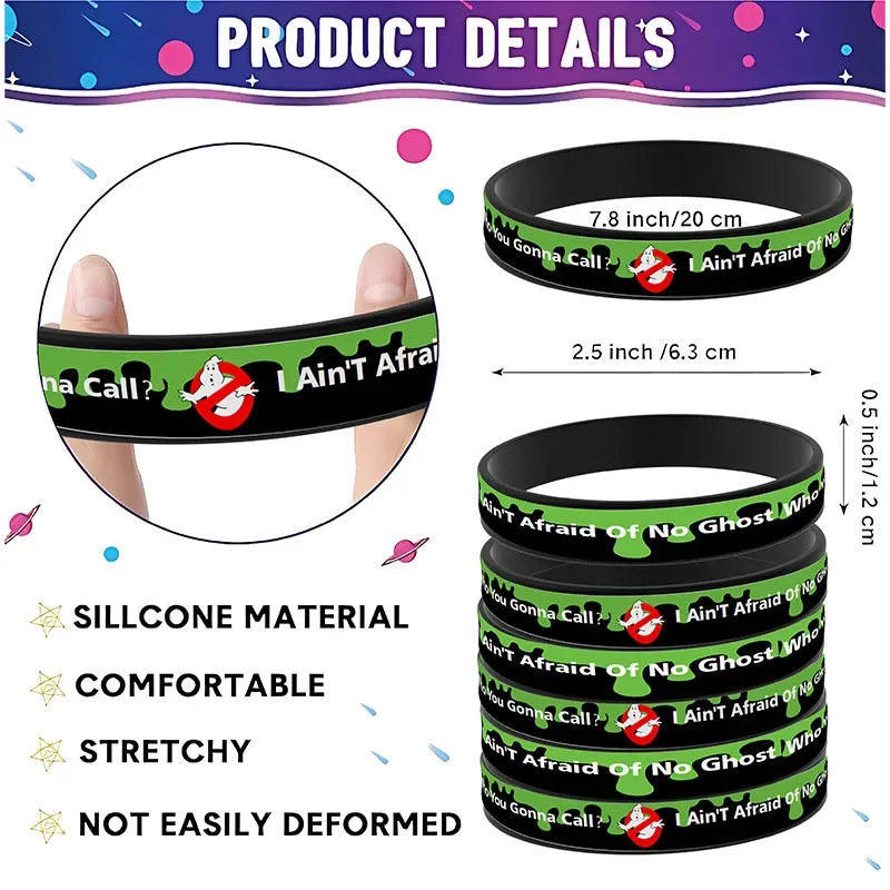 Pulsera de silicona con estampado de cazafantasmas, color negro y verde, para Baby Shower, pulseras de silicona coloridas, pulseras de goma, brazaletes, juguete para regalo - imagen 3