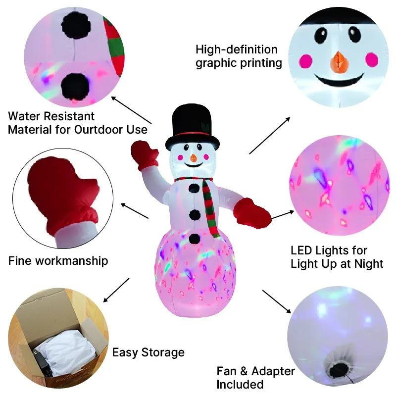 2,4 M/8 pies fiesta de Navidad vacaciones decoraciones DIY modelo inflable cara sonriente muñeco de nieve Navidad decoración de jardín al aire libre accesorios de patio - imagen 5