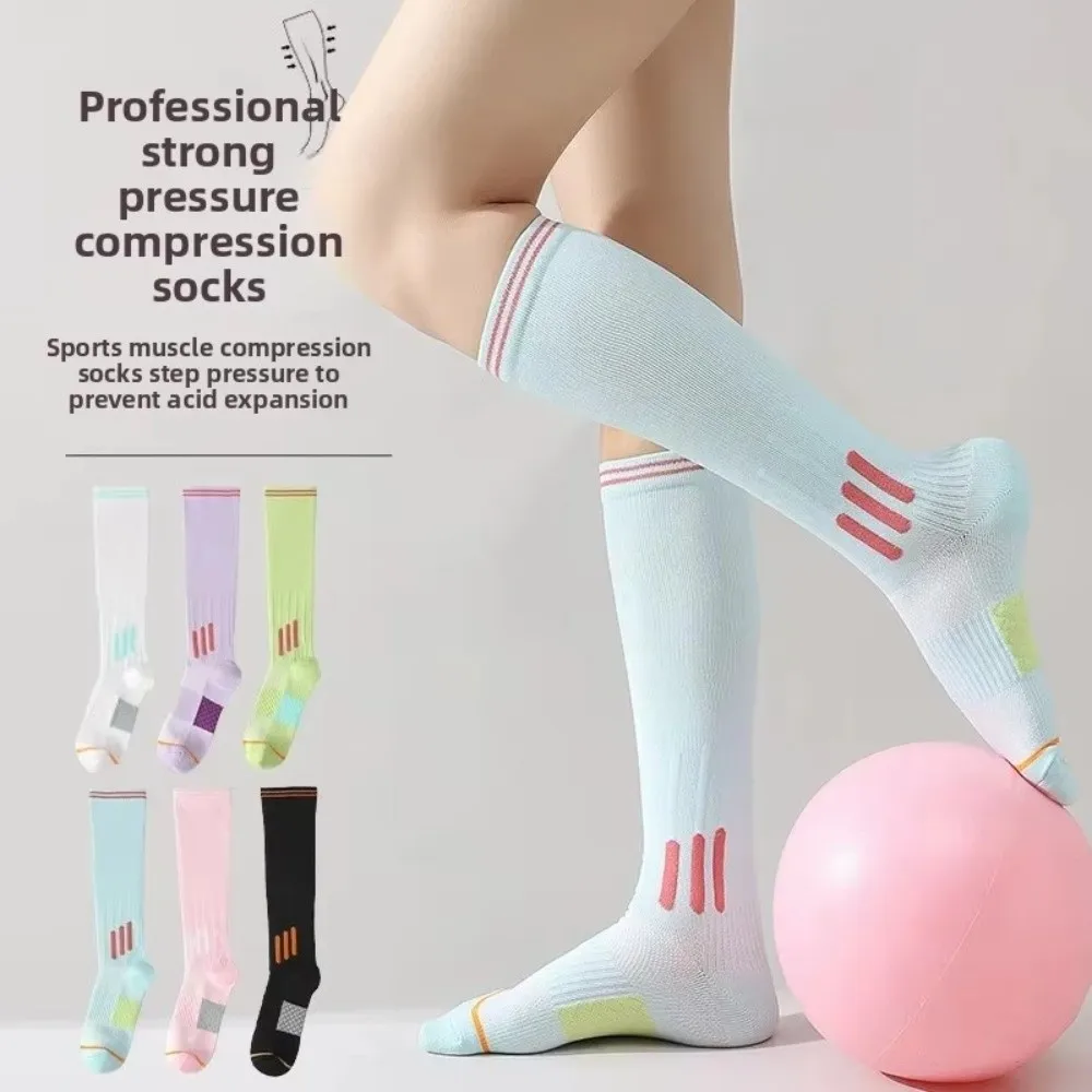 Nuevos calcetines largos de compresión para Fitness, calcetines elásticos antideslizantes, hermosos calcetines hasta la pantorrilla para correr, saltar, calcetines de Yoga para correr y saltar