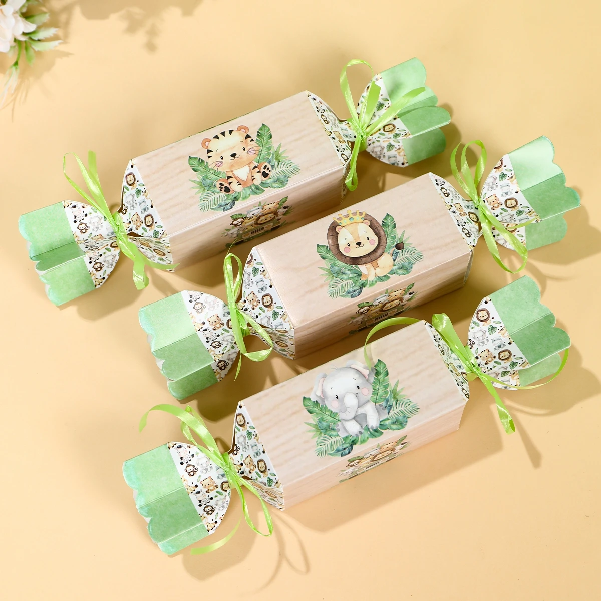Cajas de dulces de animales de la selva para niños, decoraciones para fiesta de cumpleaños, Safari, 1er salvaje, tema del bosque de la selva, suministros para Baby Shower, 6 uds.