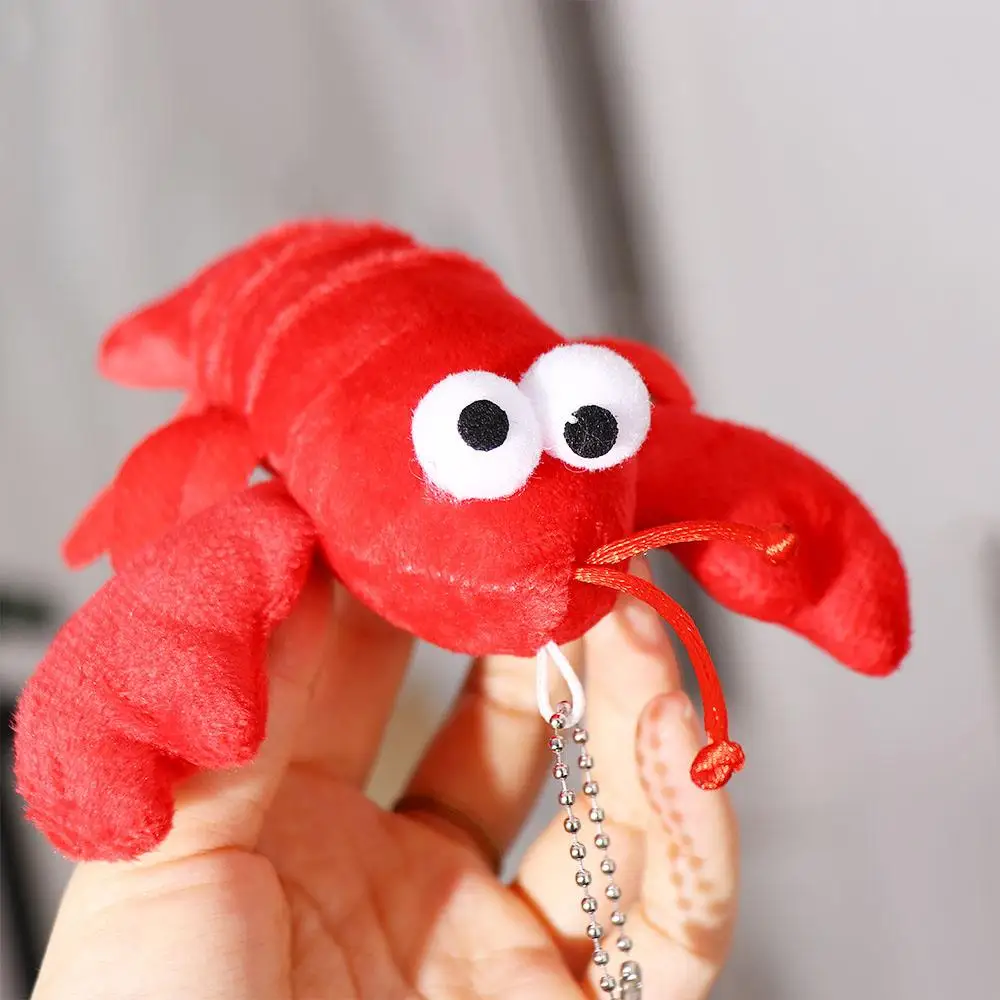 Llaveros de juguete de peluche con forma de cangrejo Kawaii, colgante de bolsa de Animal de peluche lindo, regalo de juguete divertido, decoración de mochila escolar de langosta roja - imagen 4
