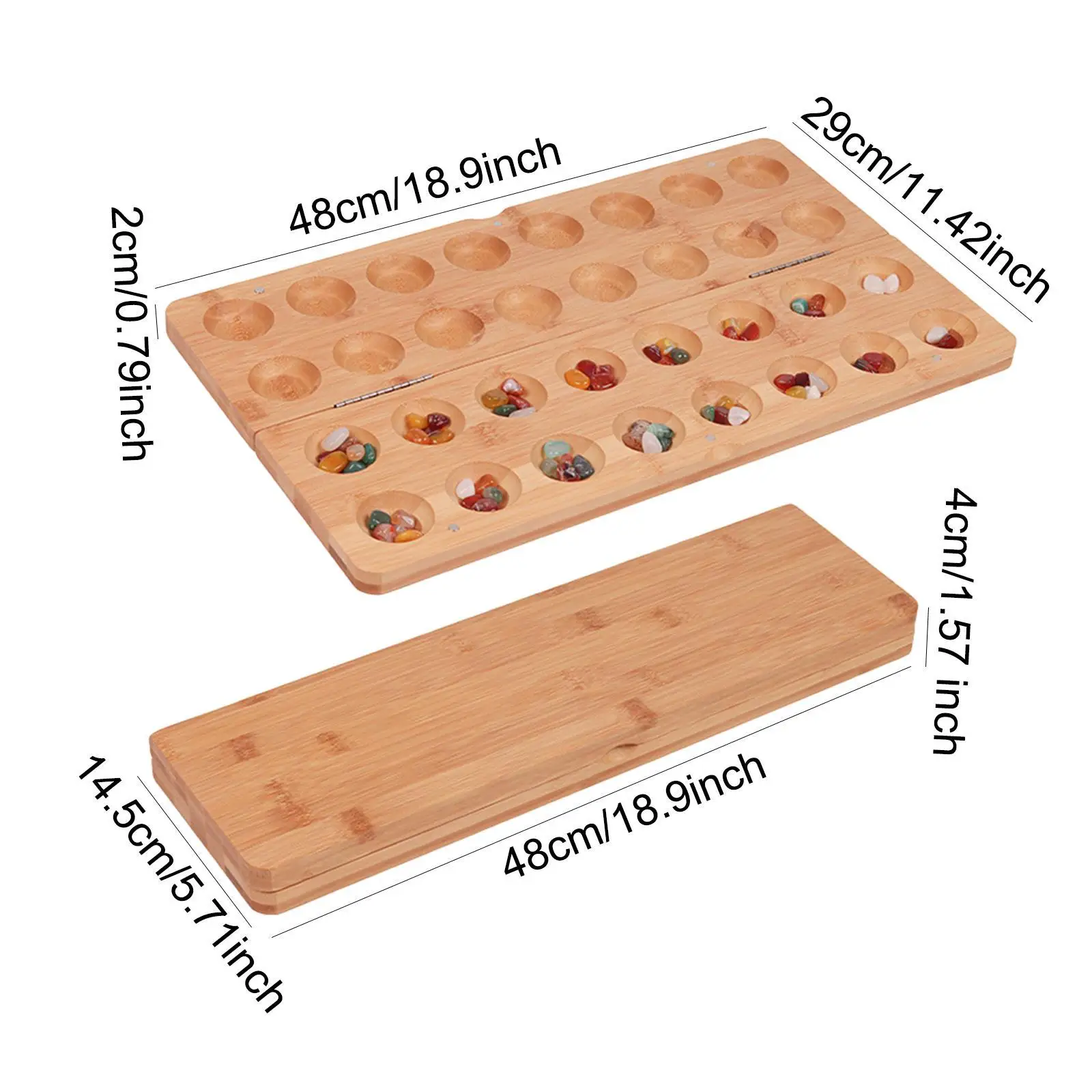 Wood Family Games, Foldable Mancala Board Game, Party Game, Multi Color Beads Classic Strategy Game for Teen, Kids, Family