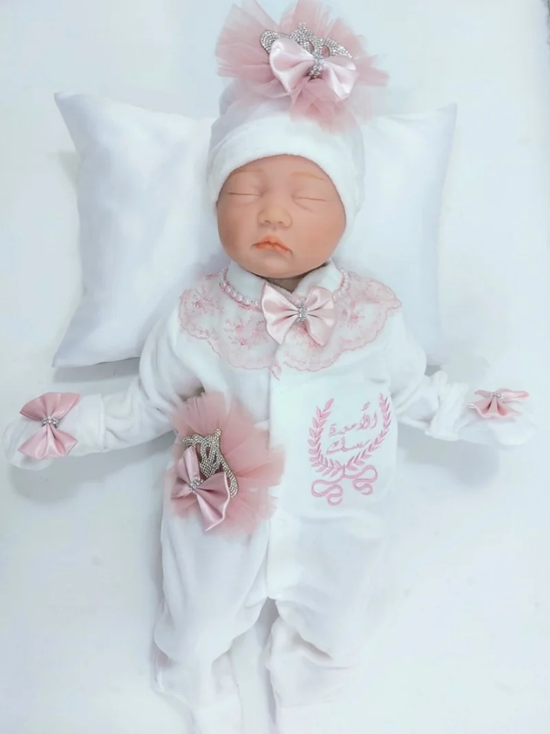 Conjunto de pelele de bebé fucsia hecho a mano, 3 uds., 100% algodón, ropa de nuevo diseño para recién nacido, traje de bebé de lujo de Organza nacarada personalizada preciosa