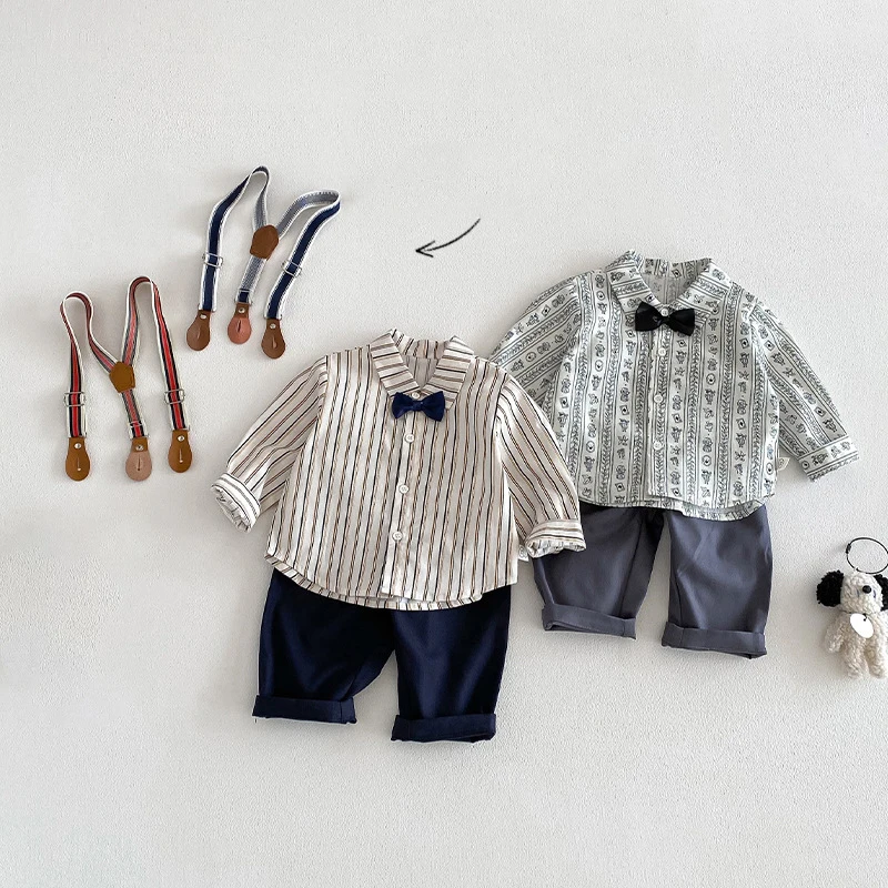 2026 primavera nuevas camisas para niños estilo coreano pajarita camisa niños manga larga camiseta opción monos - imagen 3