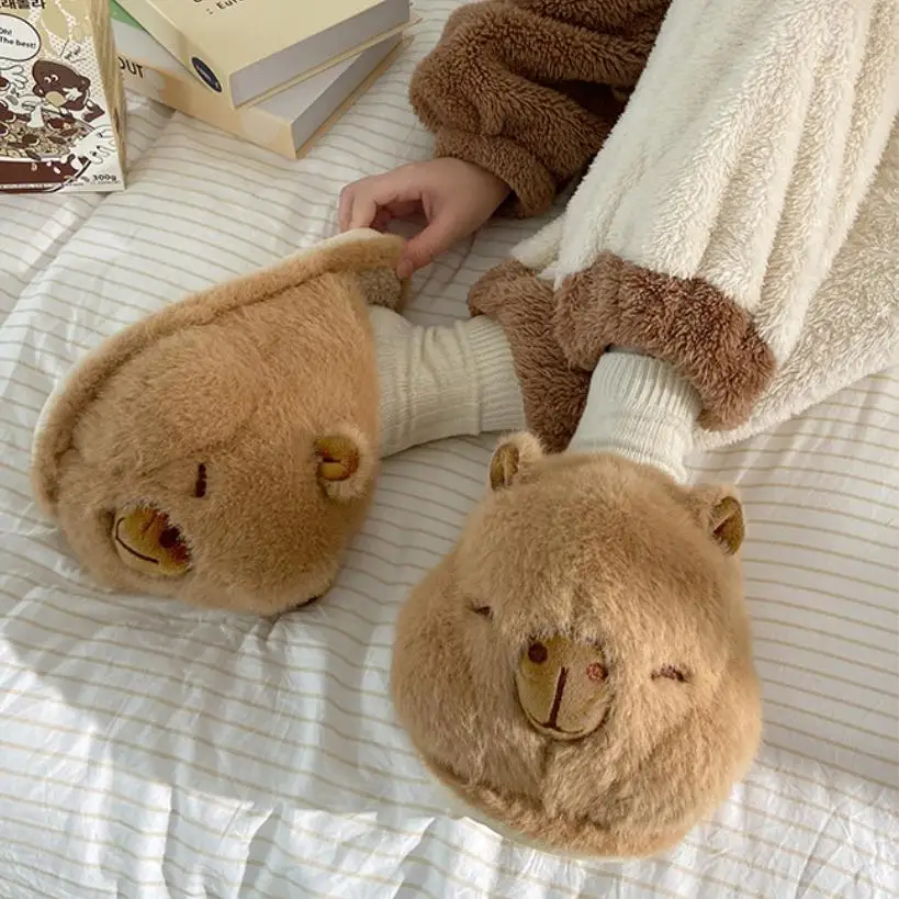 Zapatillas mullidas de interior para mujer, bonitos zapatos de casa de estilo de dibujos animados para otoño e invierno, chanclas de algodón antideslizantes de felpa cálidas para el suelo del hogar - imagen 4