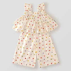 Conjunto verano niña con chaleco de lunares y pantalón suelto
