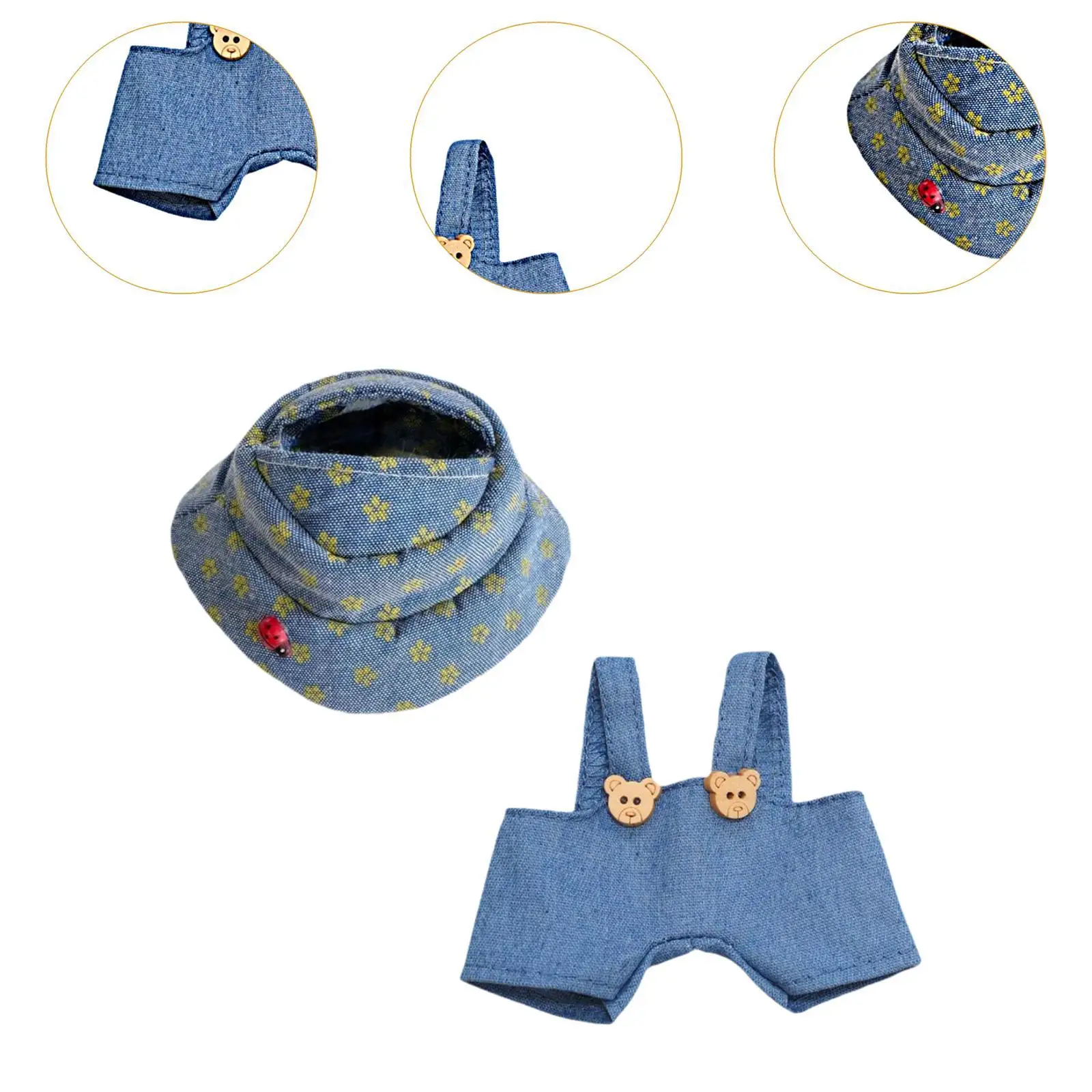 Plush Doll Clothes for 17cm Doll Cartoon Doll Denim Overalls with Hat Plush Doll Accessories Photo Props Soft Doll Clothing