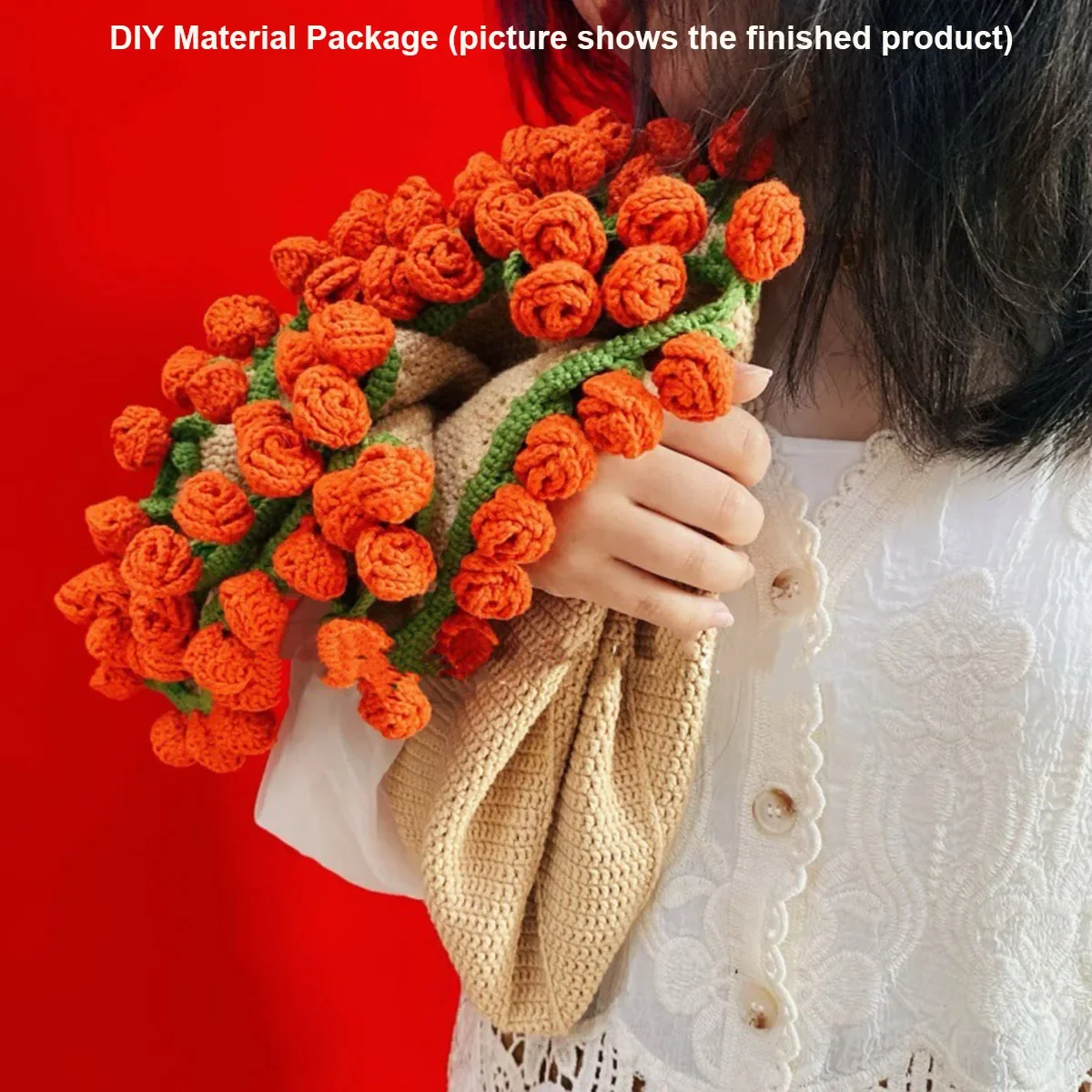    Mantas de ramo de rosas DIY, paquetes de Material DIY tejidos a mano, manta de ramo de lirio del valle, mantas de flores de ganchillo - imagen 5