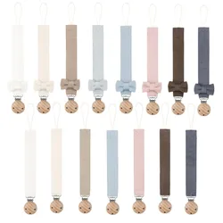 Cadena de chupete de algodon para bebe con clips de madera sin BPA