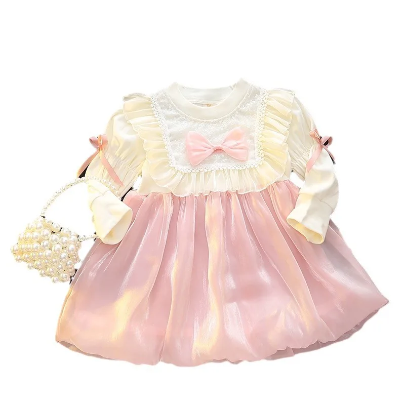 Vestido de niña princesa manga larga con lazo encaje - imagen 5