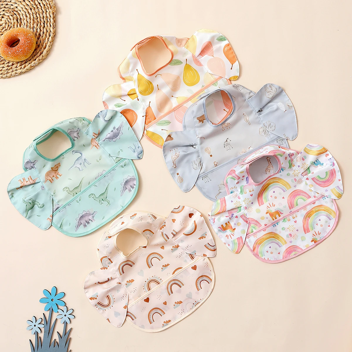 Babero para bebé con diseño de orejas de elefante, babero impermeable sin mangas para alimentación infantil, Baberos 100% poliéster con bolsillo para comida para comer, 1 ud.