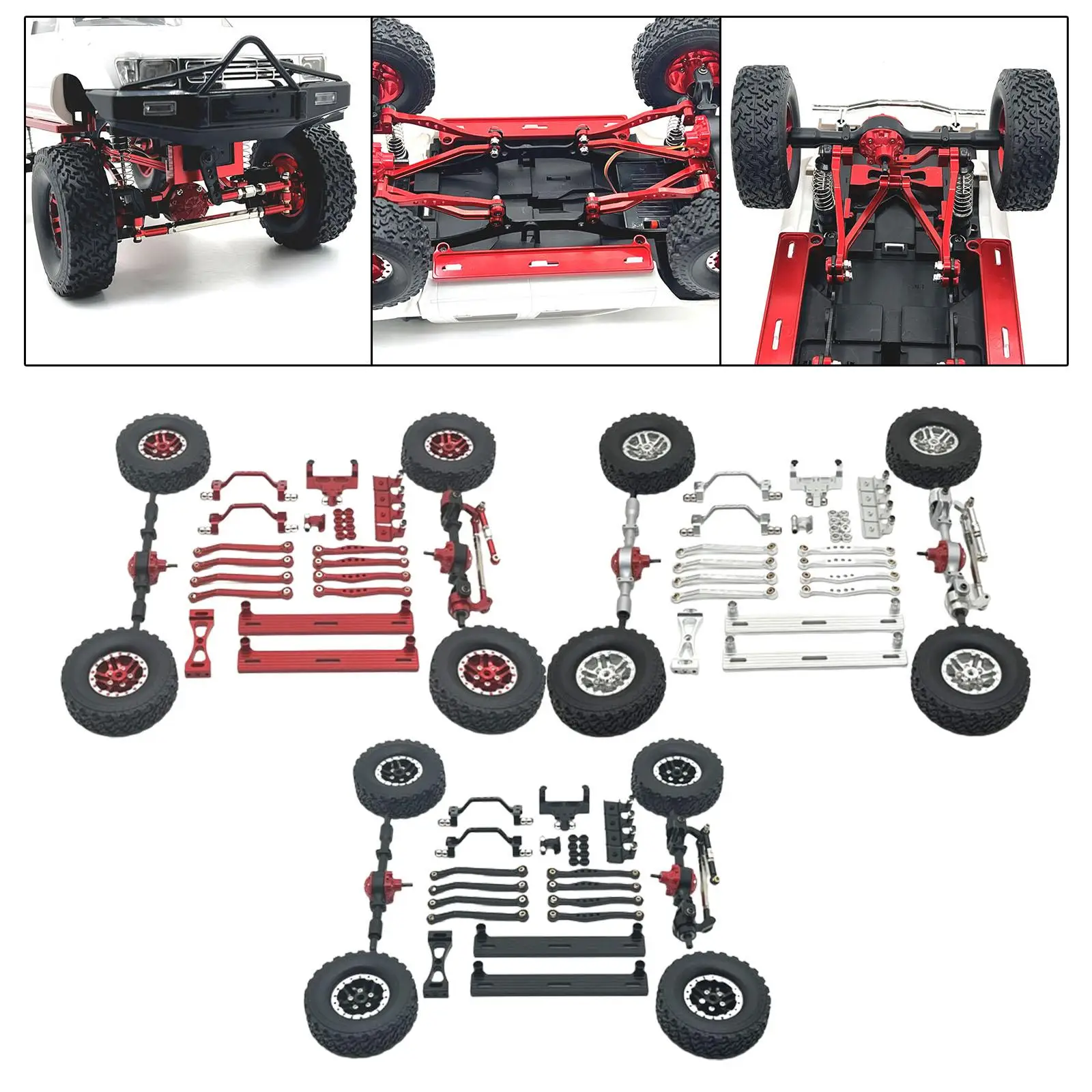1/16 RC Upgrades Kit Wheel Hub Tire Spare Part, Steering Rod Tie Metal Shock Mount Part for C64 Model Truck RC Crawler DIY