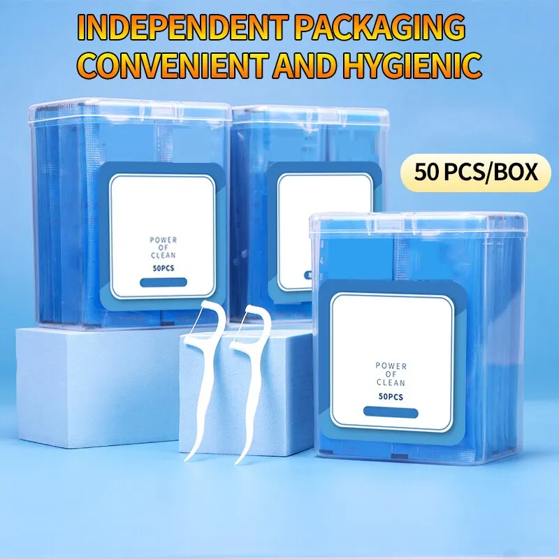 50 Uds. Palillos de dientes de plástico con sabor a menta, embalaje independiente individual, herramientas de limpieza Dental desechables, coche Oral - imagen 3