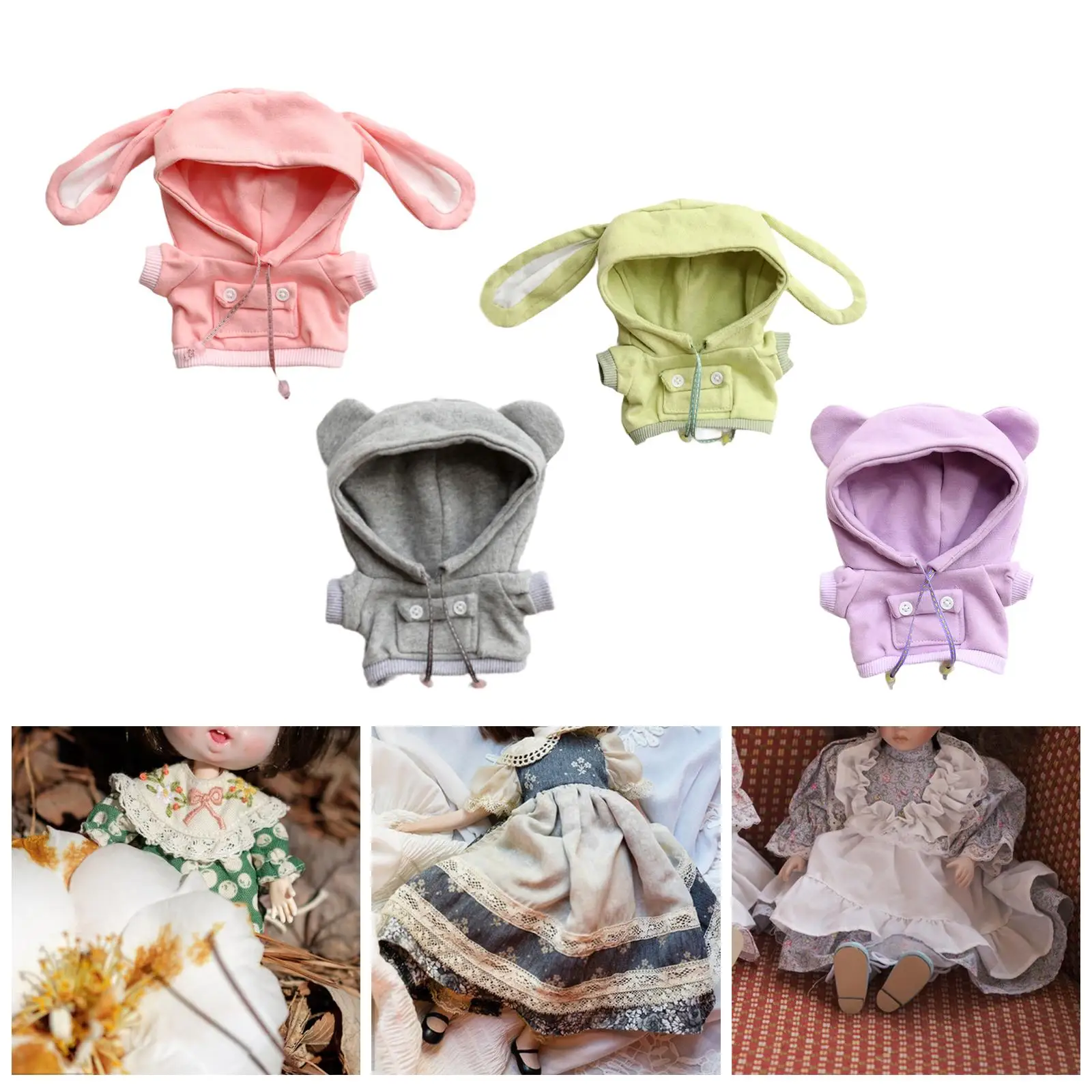 Doll Clothes for Plush Doll Cartoon Hooded Sweatshirt DIY Costumes Dress up Comfortable Stylish Doll Clothing Doll Costume