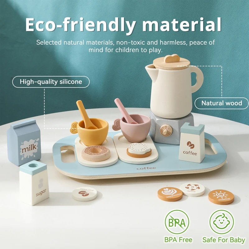 Tetera Montessori de madera – Set de té infantil para niños - imagen 4