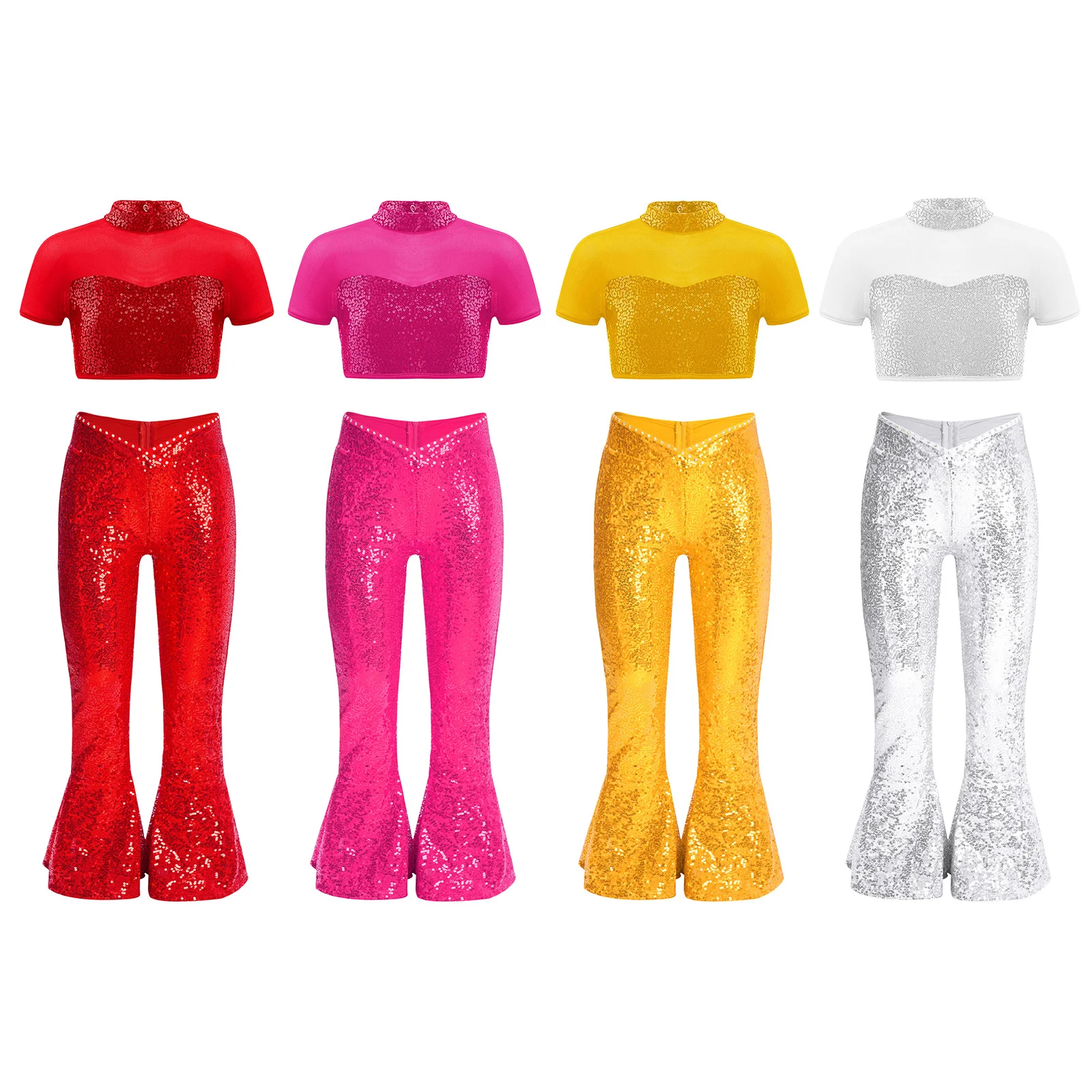 Traje de baile de jazz infantil con lentejuelas y pantalón acampanado - imagen 2