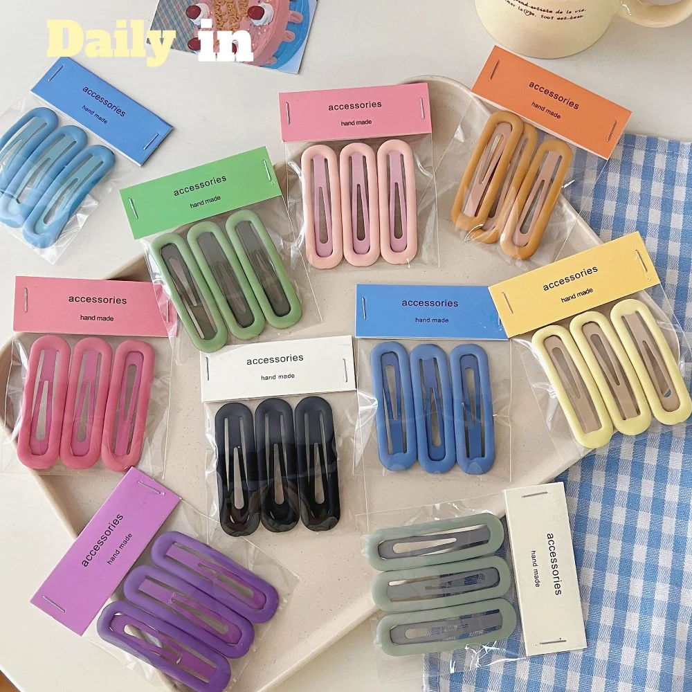 3 unids/set de horquillas ovaladas grandes y coloridas, pasador de Metal BB, pinzas para el cabello para niños, niñas, alfileres a presión, herramientas de peinado para mujeres - imagen 2