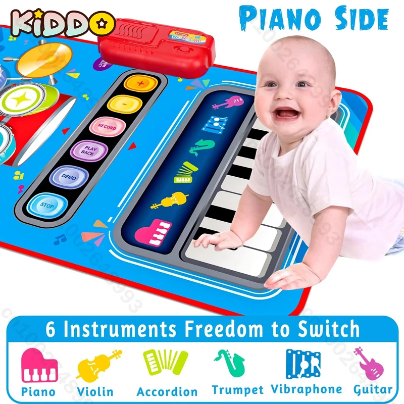 Estera de Piano Musical para niños pequeños, 80x50cm, juguetes educativos para niños, teclado de suelo, tambor, juguetes, estera de baile con instrumentos, juguete de sonidos